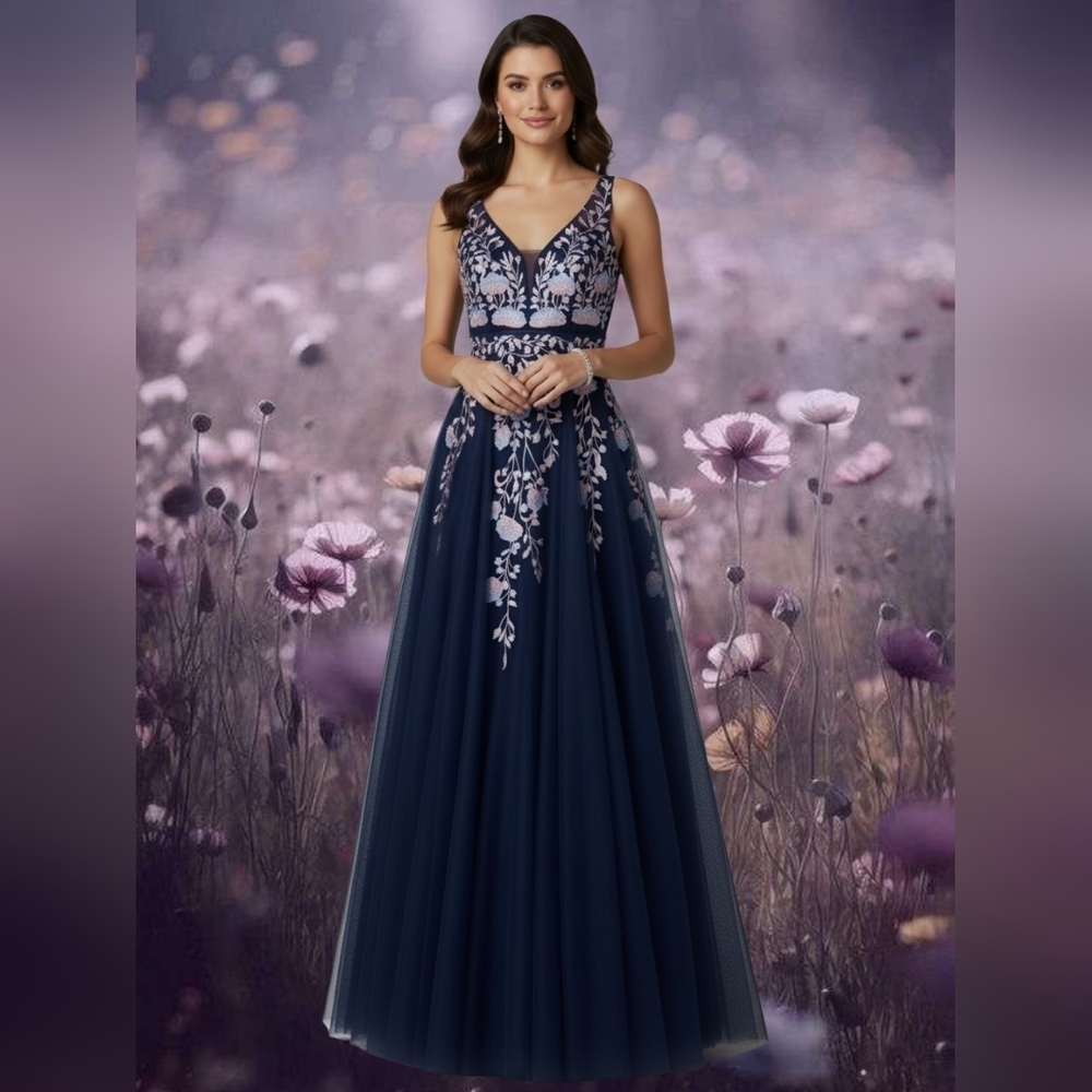 TLC Say Yes To The Prom Embellished Floral Navy Dress